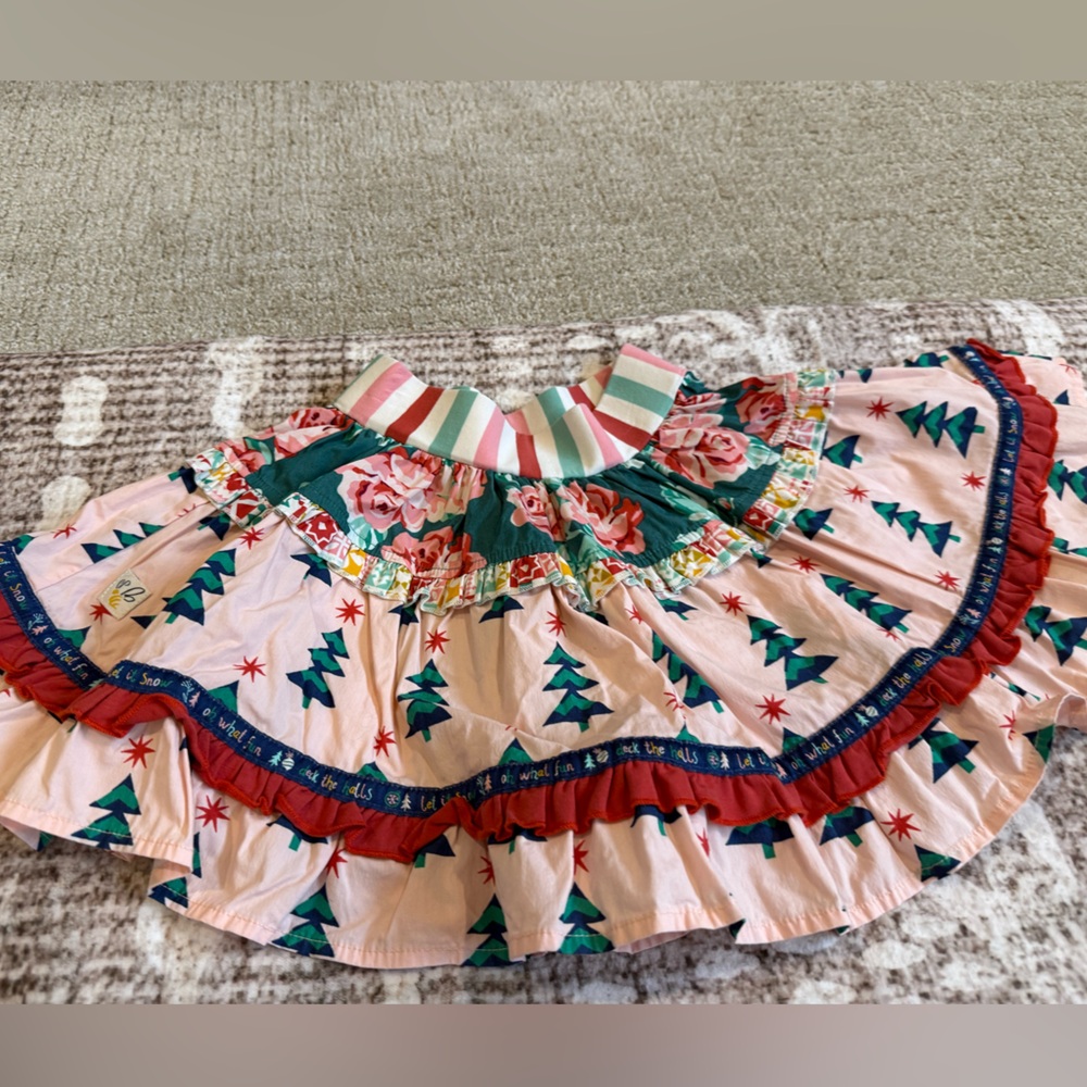 Wildflowers Pink Green Red Holiday Tree Print Twirl Skirt